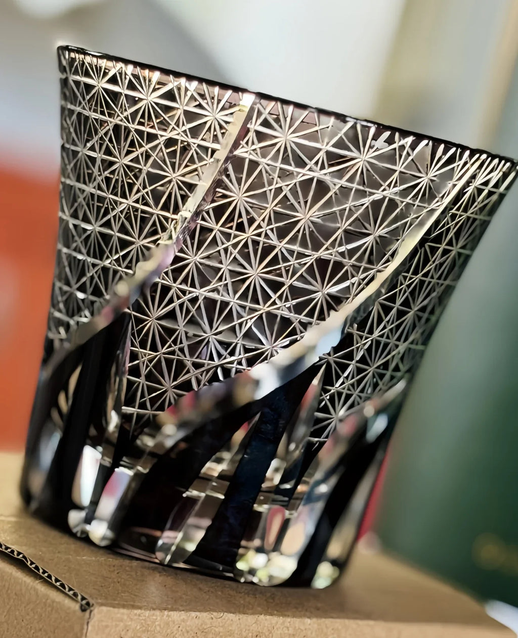 Traditional Japanese Style Crystal Hand Cut Glass in Black