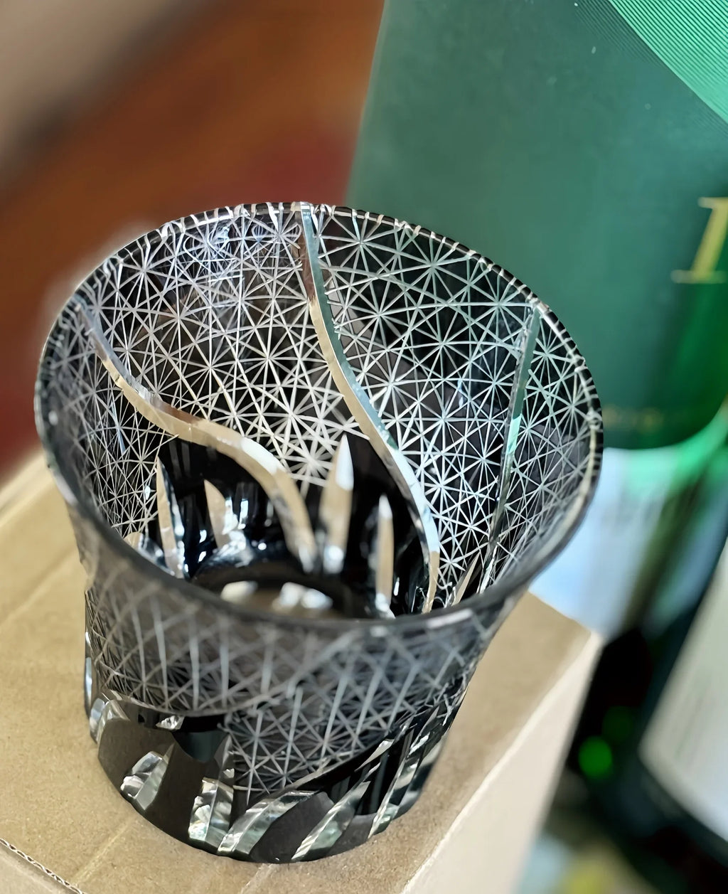 Traditional Japanese Style Crystal Hand Cut Glass in Black