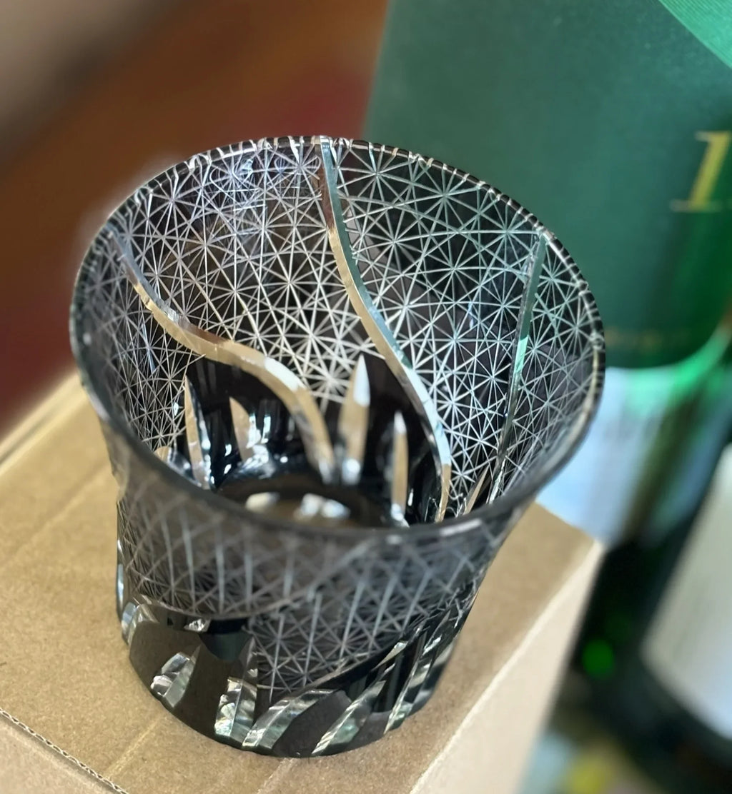 Traditional Japanese Style Crystal Hand Cut Glass in Black
