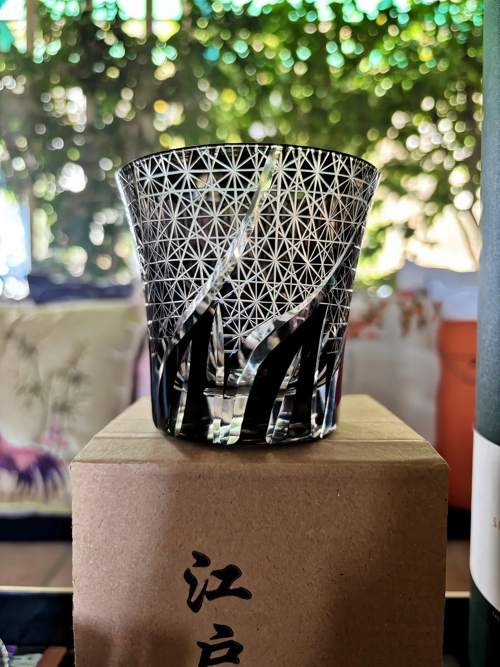 Traditional Japanese Style Crystal Hand Cut Glass in Black