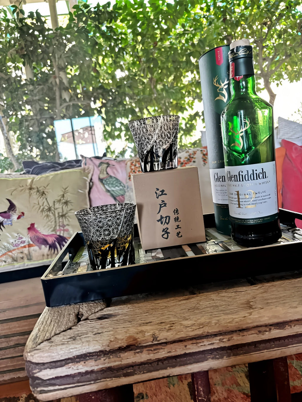 Traditional Japanese Style Crystal Hand Cut Glass in Black