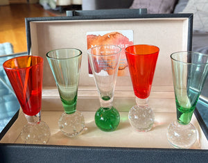 Hand Blown Colorful Set of Vintage Shot Glasses in Modern Black Display Box-My House by Marine