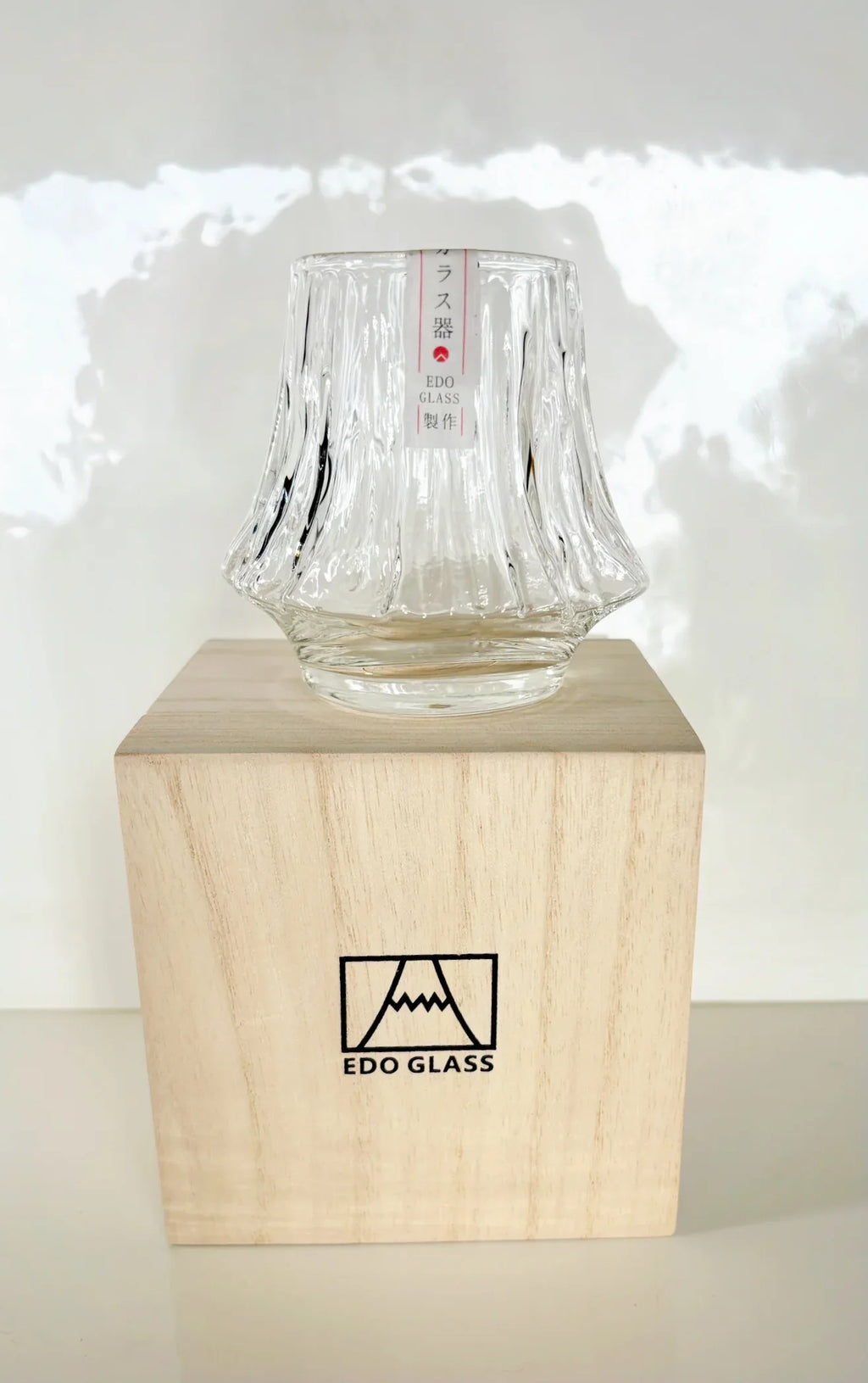 Edo Mt Fuji  Style Whiskey Glass: Japanese Crystal Rocks Glass in Wood Box