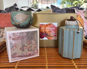 Tea Lover Gift Box: Delicate Hand Painted Floral Cup and Traditional Tea Leaf Container-My House by Marine