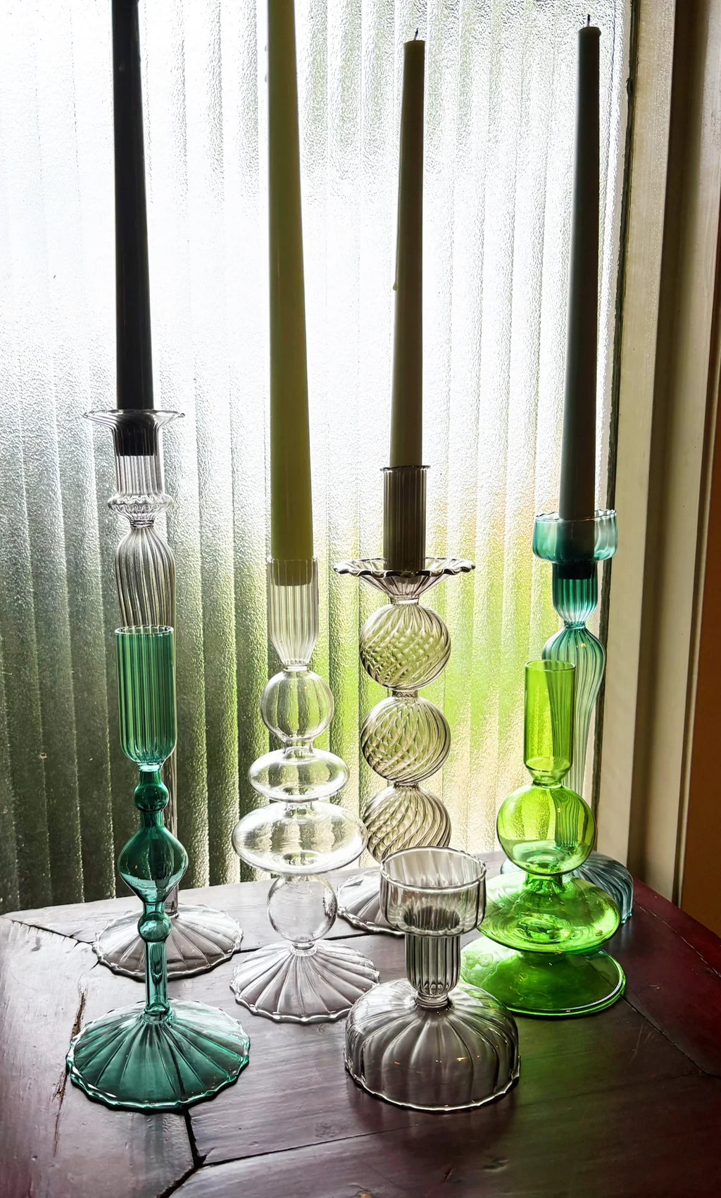 Turquoise & Green Glass Candelabra: Modern Coffee Table Centerpiece