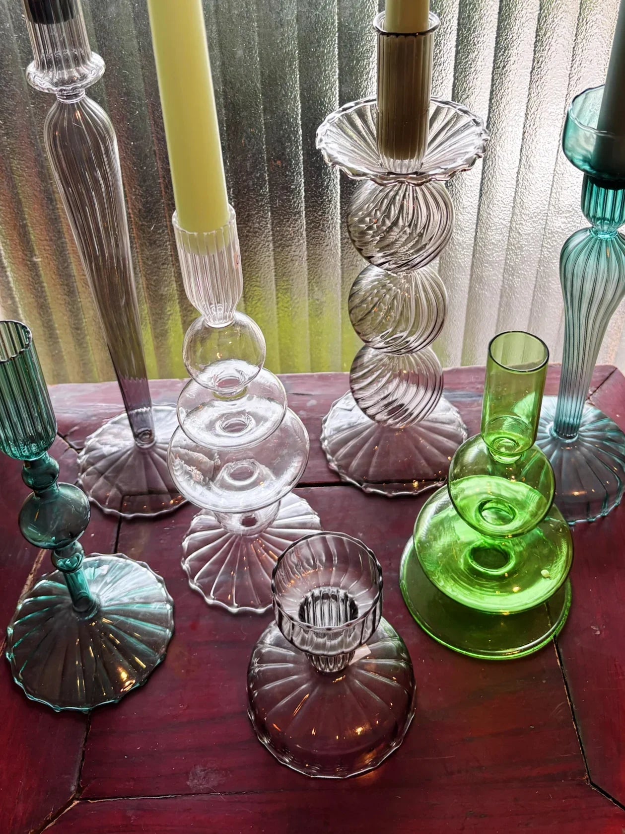 Turquoise & Green Glass Candelabra: Modern Coffee Table Centerpiece