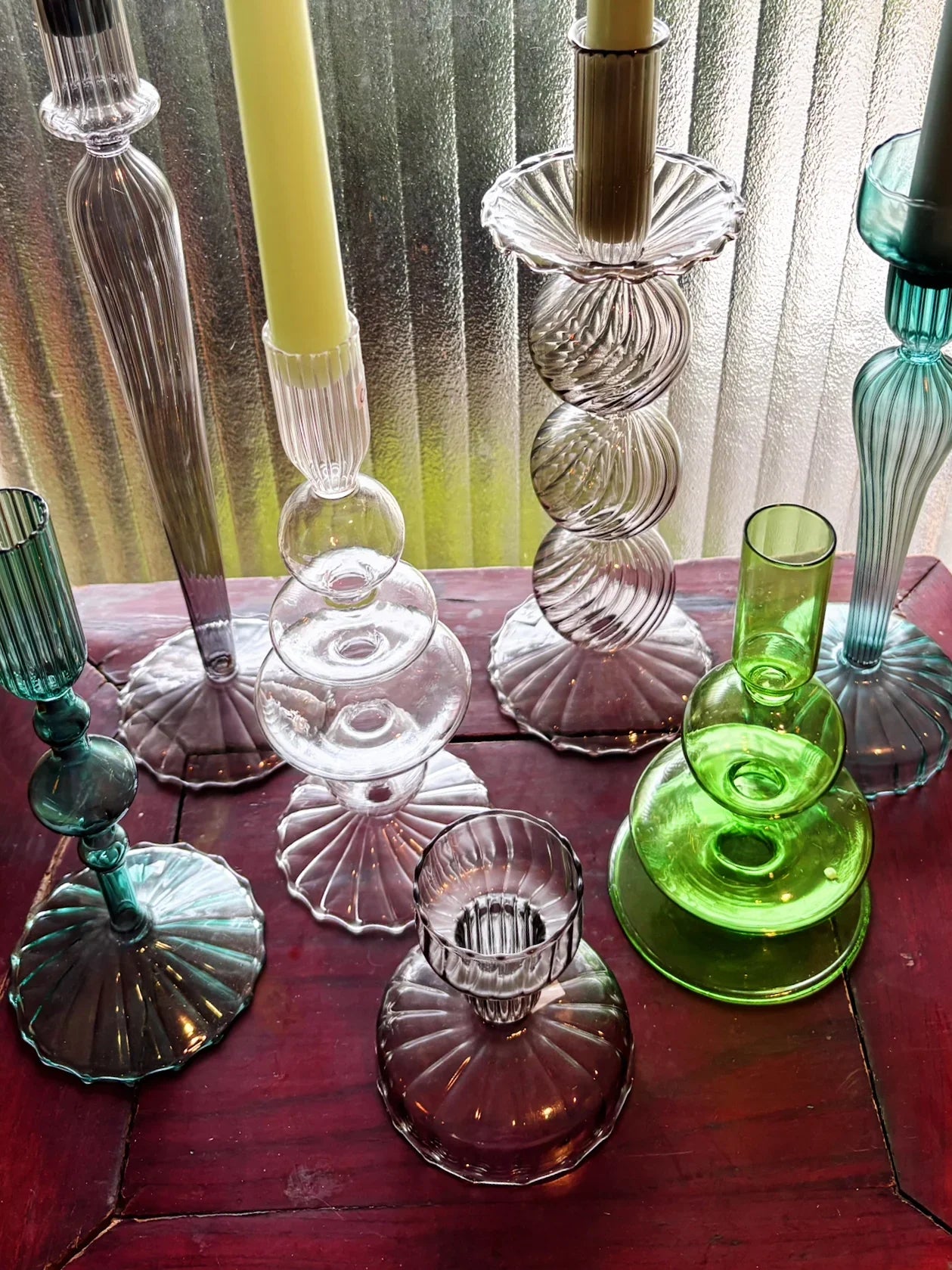 Turquoise & Green Glass Candelabra: Modern Coffee Table Centerpiece