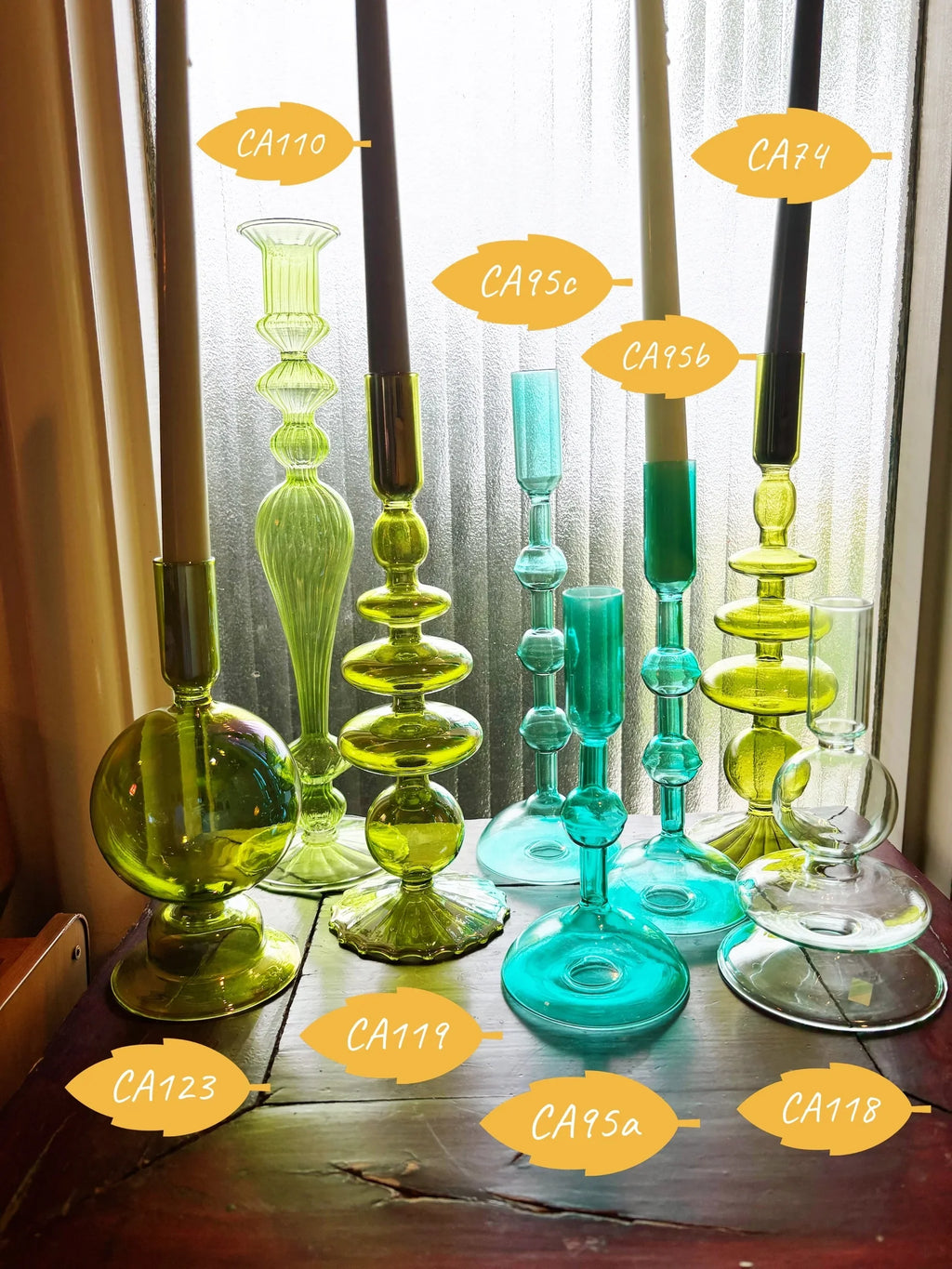 Turquoise & Green Glass Candelabra: Modern Coffee Table Centerpiece