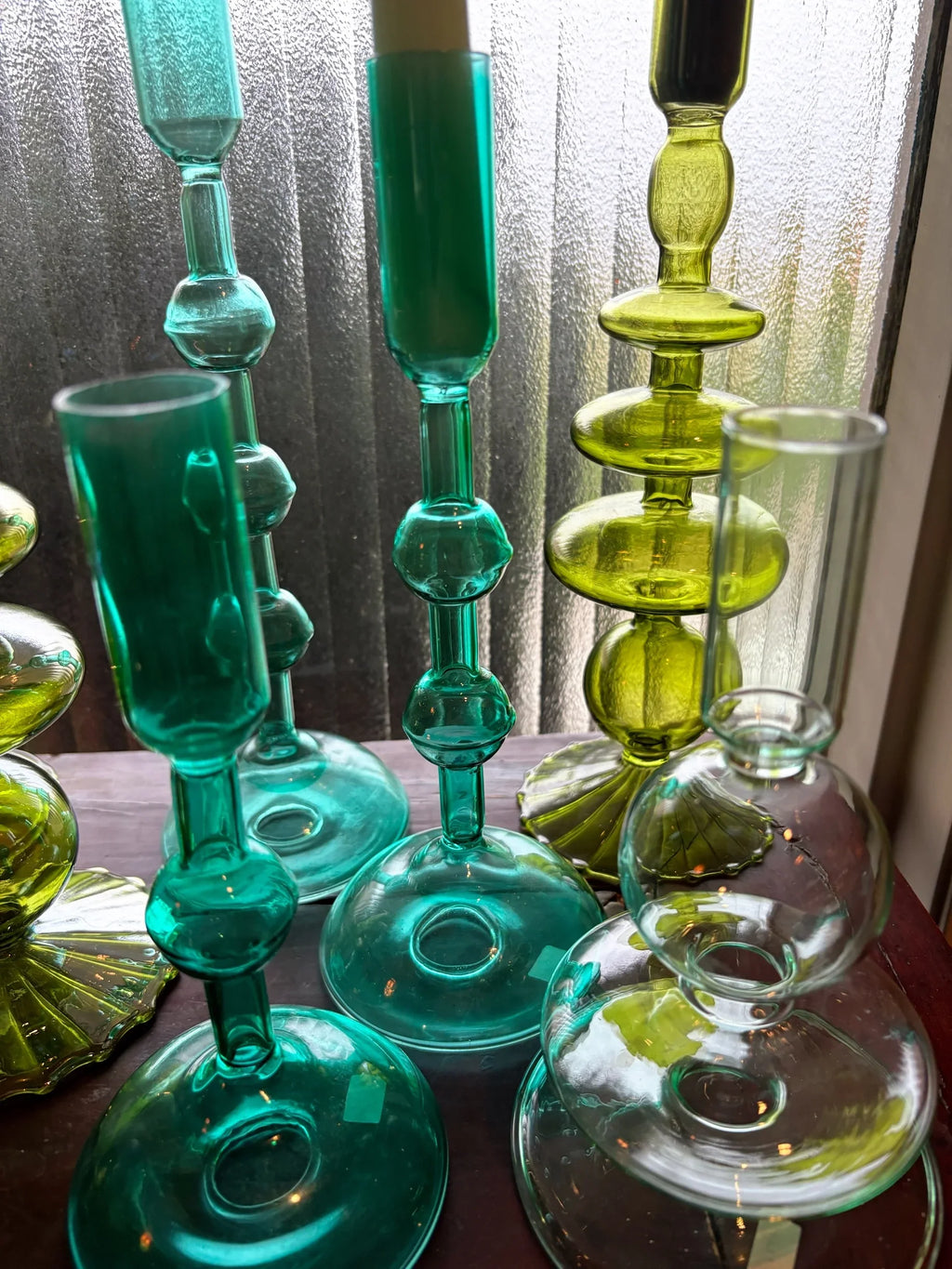 Turquoise & Green Glass Candelabra: Modern Coffee Table Centerpiece