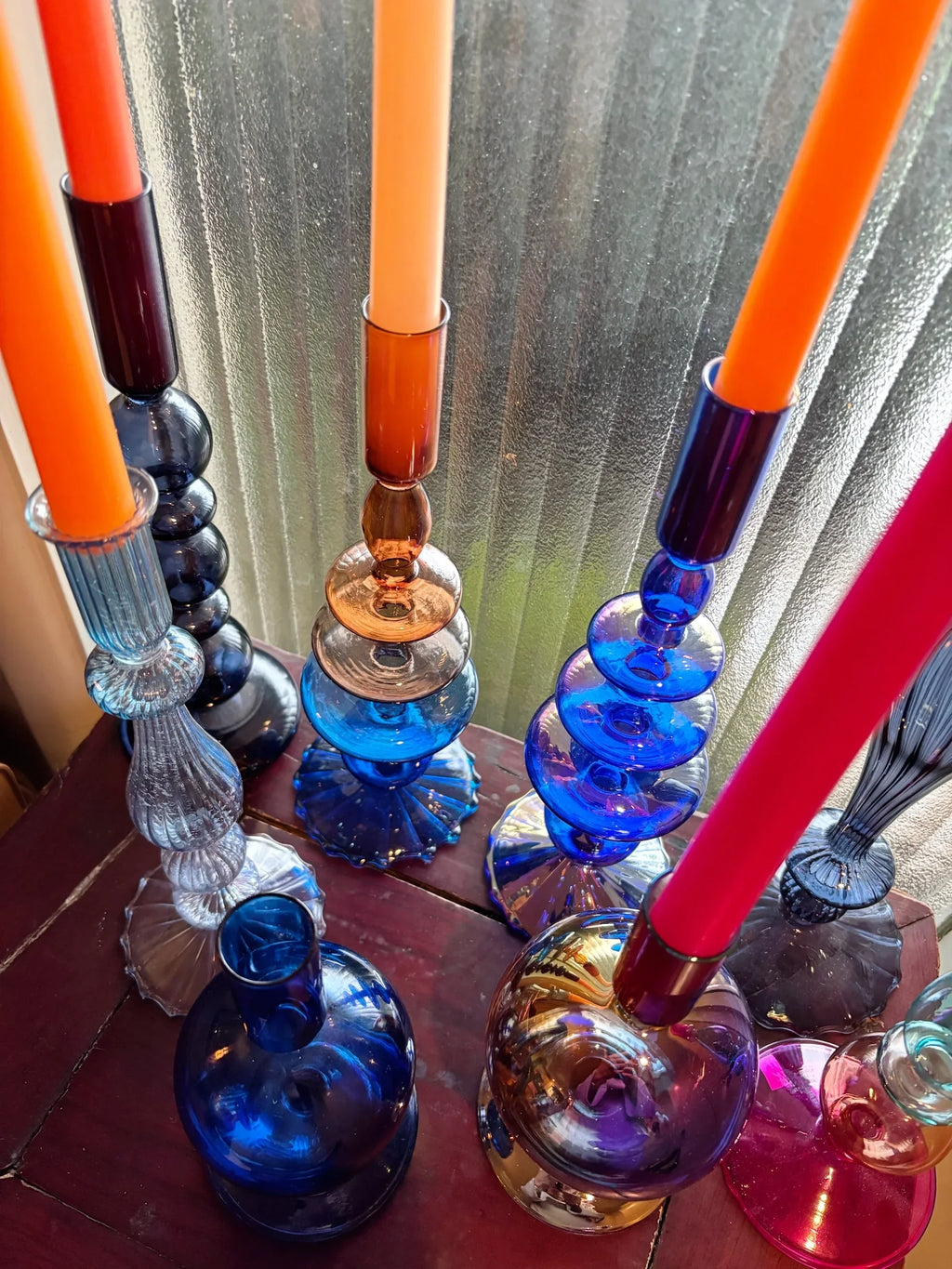 Cobalt Blue and Purple Glass Candlesticks for Romantic Coffee Table Decor