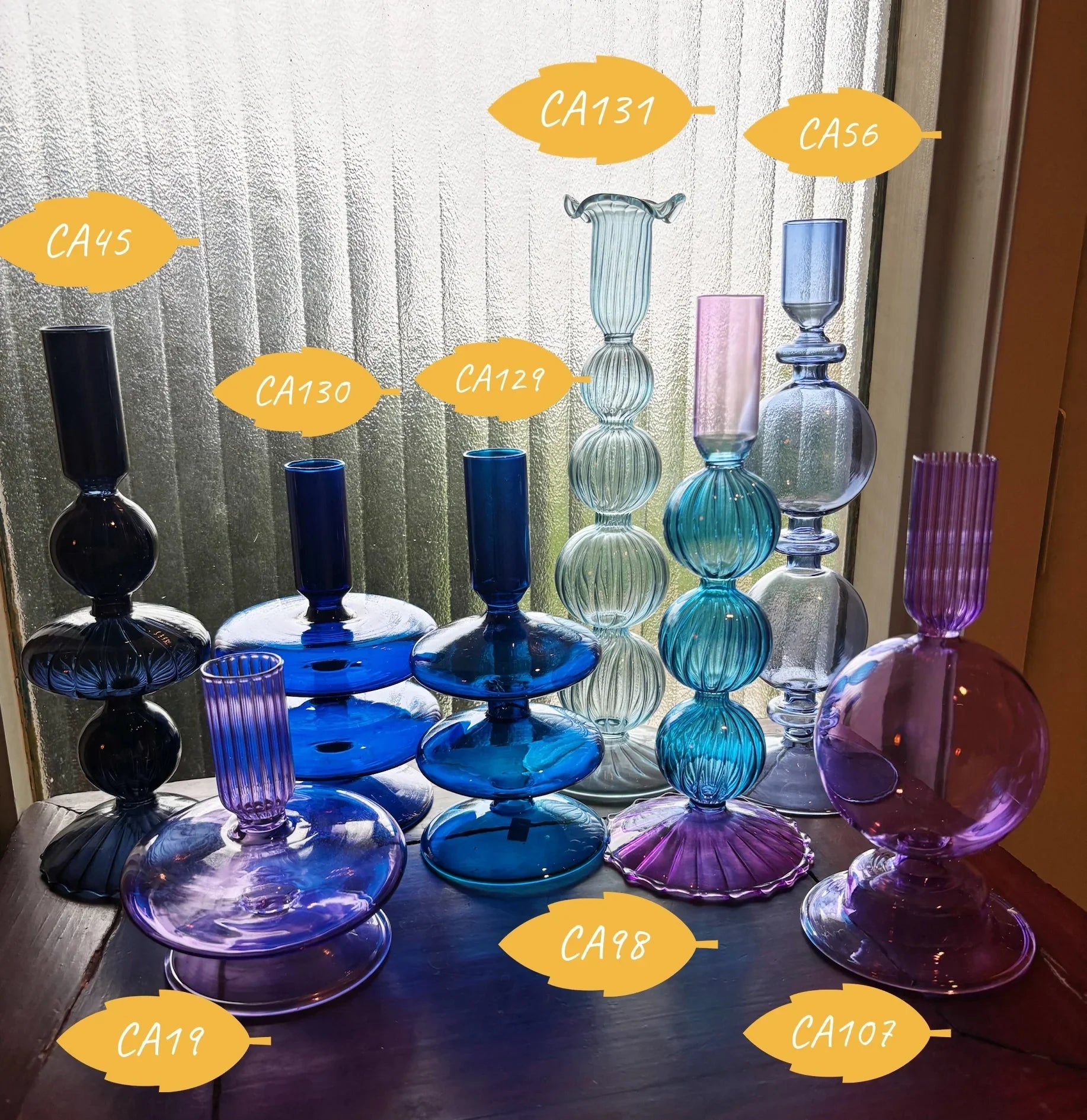 Cobalt Blue and Purple Glass Candlesticks for Romantic Coffee Table Decor