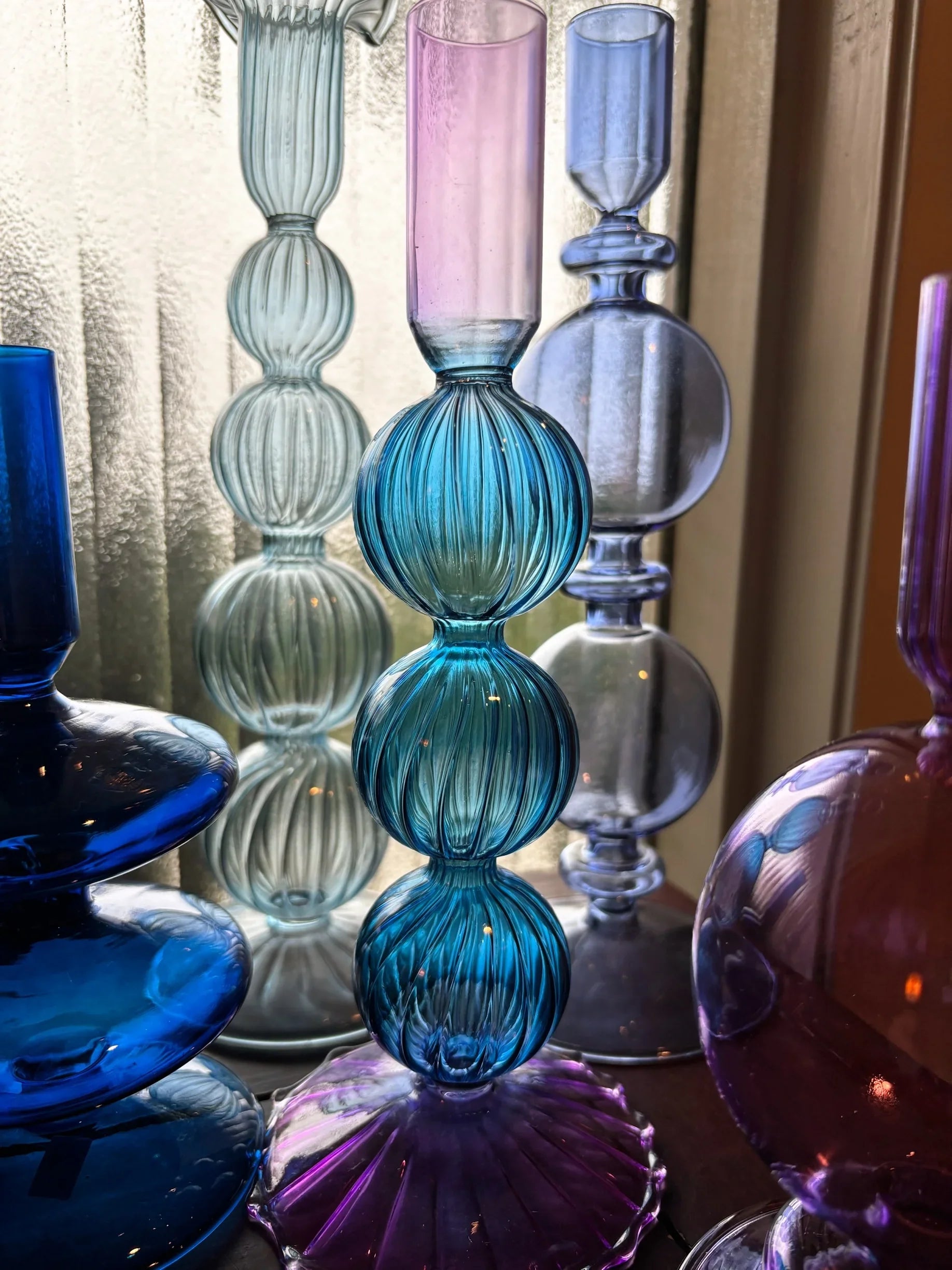 Cobalt Blue and Purple Glass Candlesticks for Romantic Coffee Table Decor