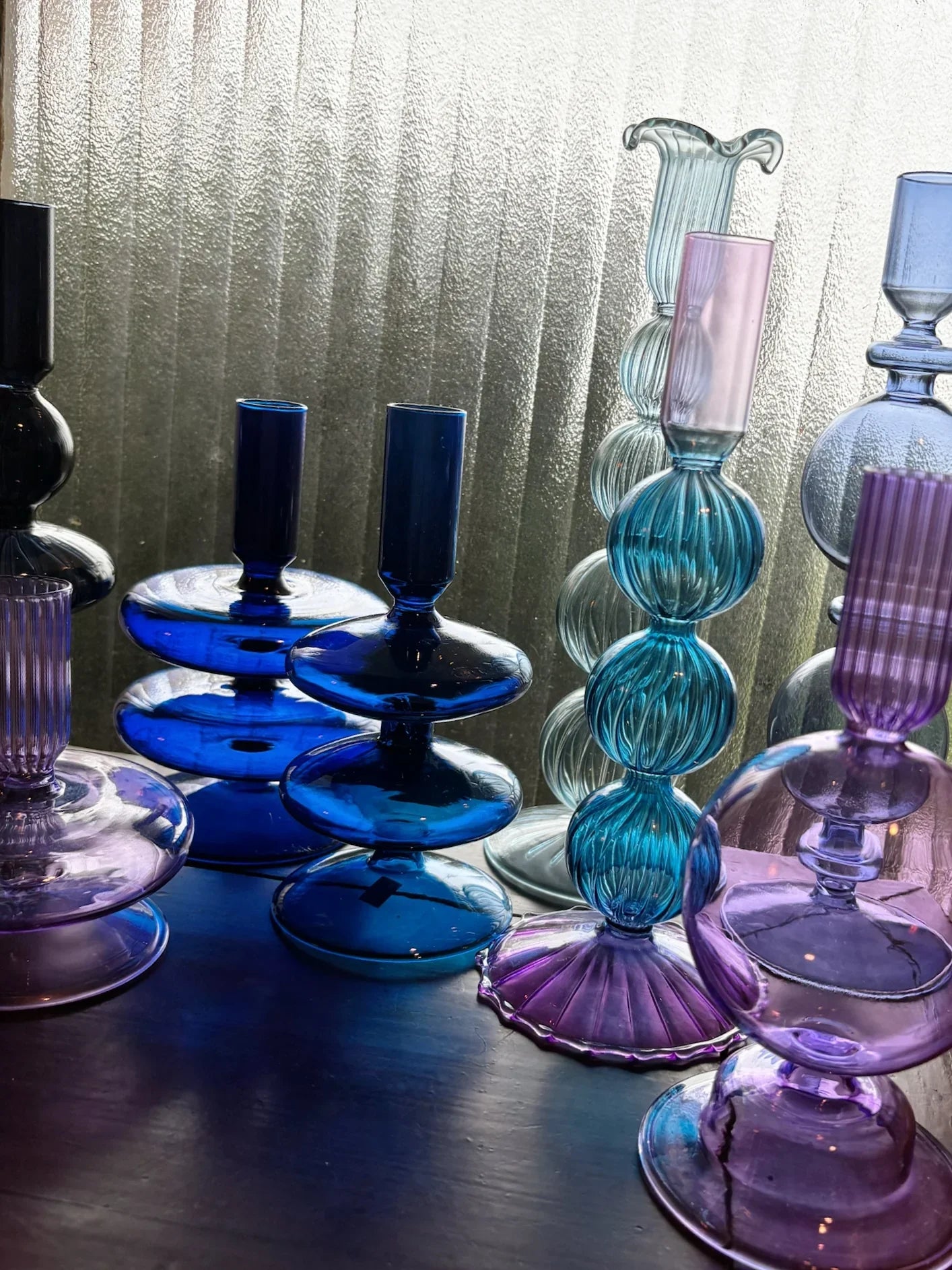 Cobalt Blue and Purple Glass Candlesticks for Romantic Coffee Table Decor