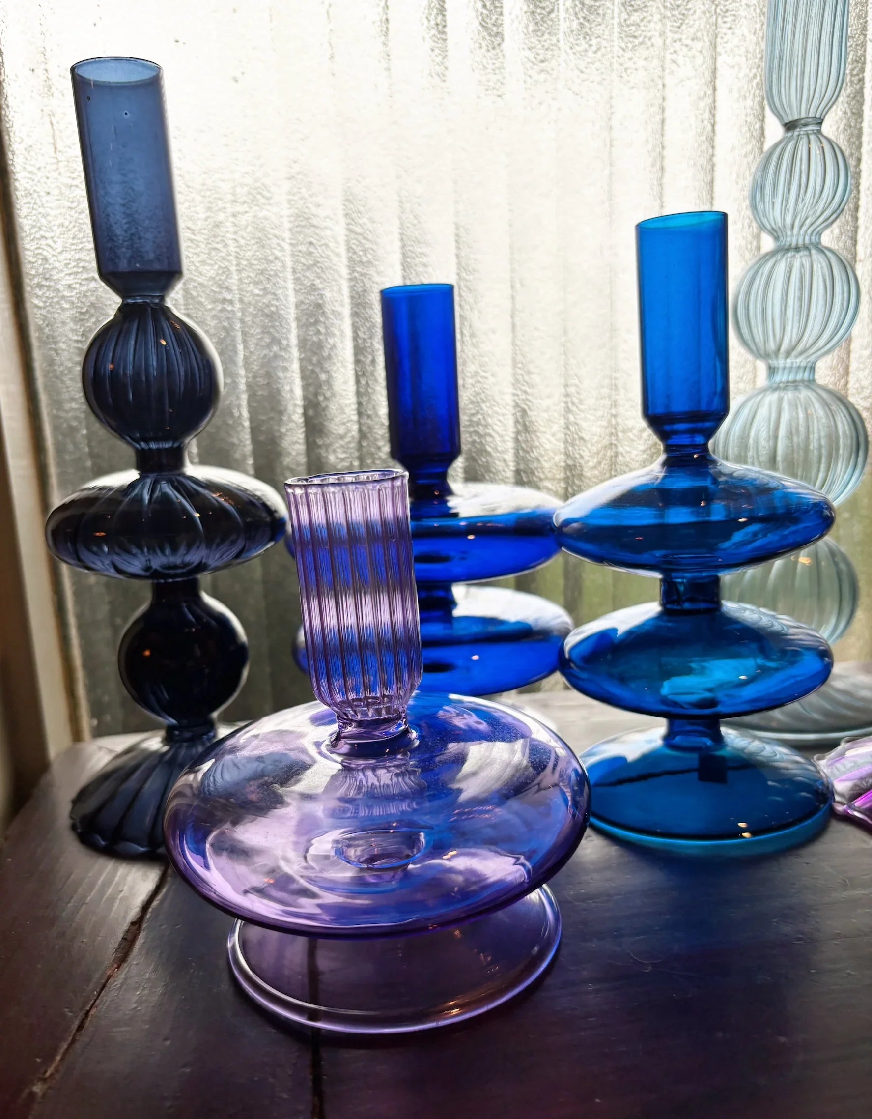 Cobalt Blue and Purple Glass Candlesticks for Romantic Coffee Table Decor