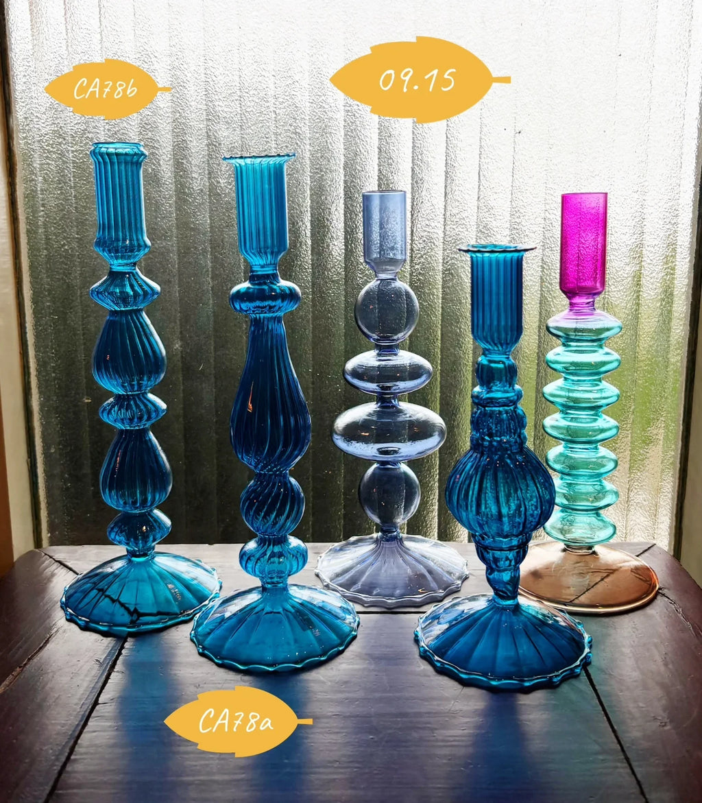 Cobalt Blue and Purple Glass Candlesticks for Romantic Coffee Table Decor