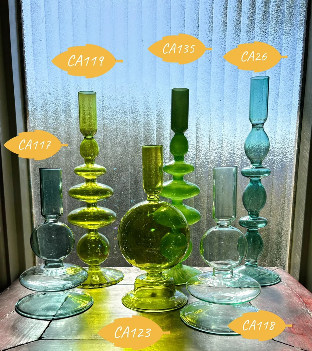 Turquoise & Green Glass Candelabra: Modern Coffee Table Centerpiece