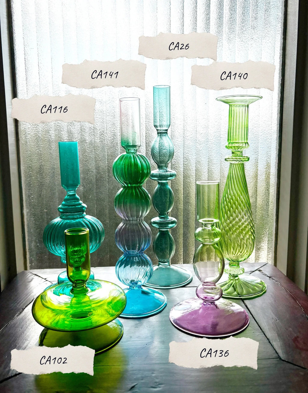 Turquoise & Green Glass Candelabra: Modern Coffee Table Centerpiece