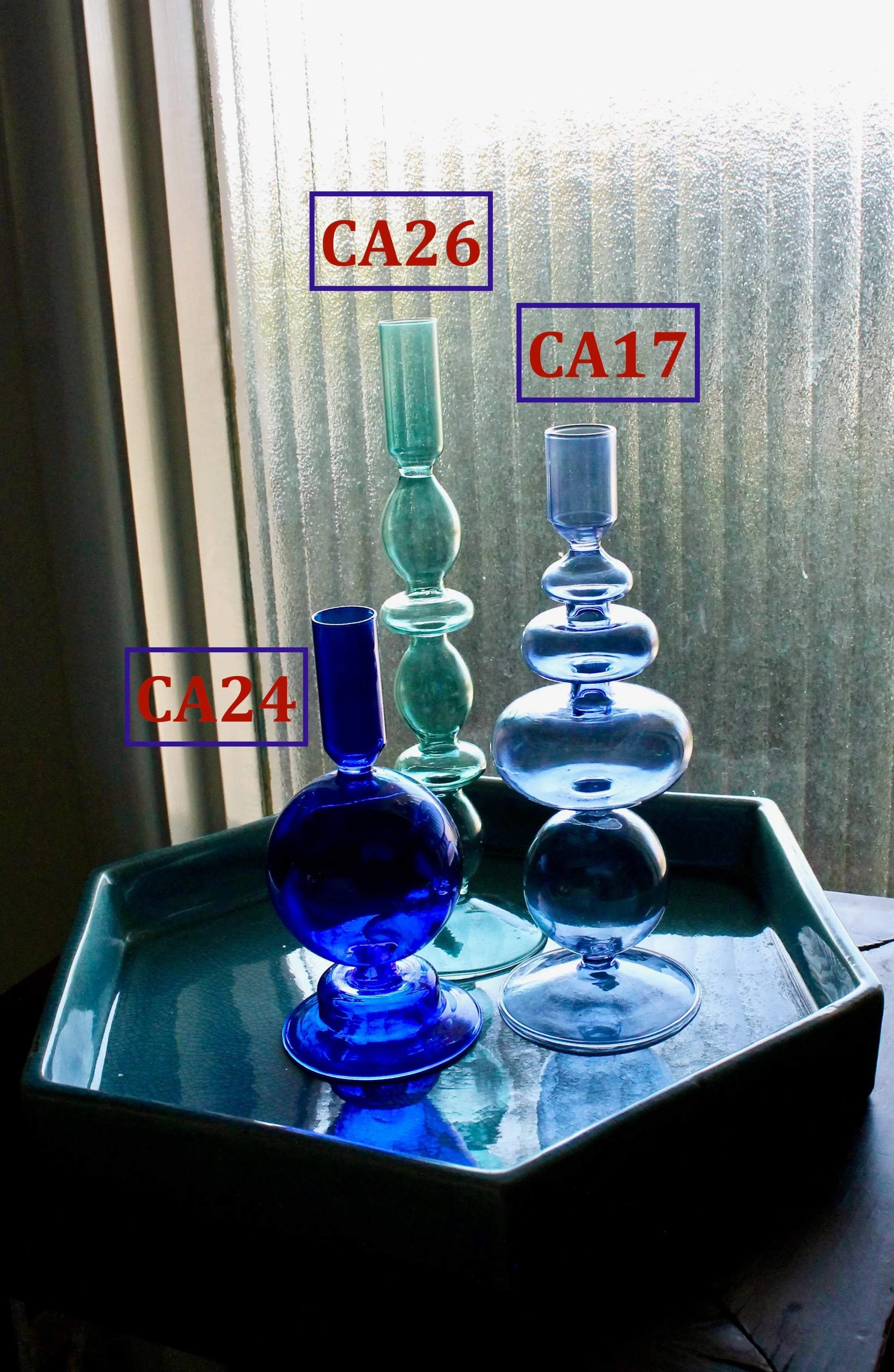 Cobalt Blue and Purple Glass Candlesticks for Romantic Coffee Table Decor