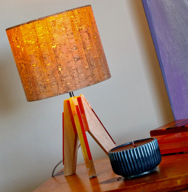 Art Deco Modern Bedside Table Lamp with Cork Shade and Orange Stained Glass-My House by Marine