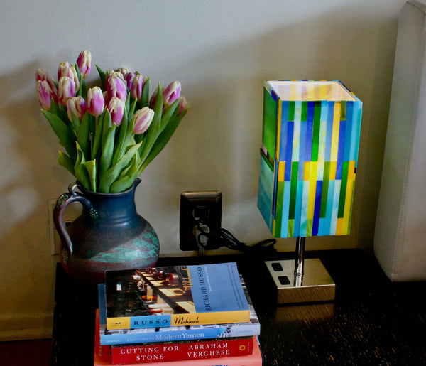 Blue/Green/Yellow Stained Glass Bedside Lamp: Art Deco Touch Control Table Lamp-My House by Marine