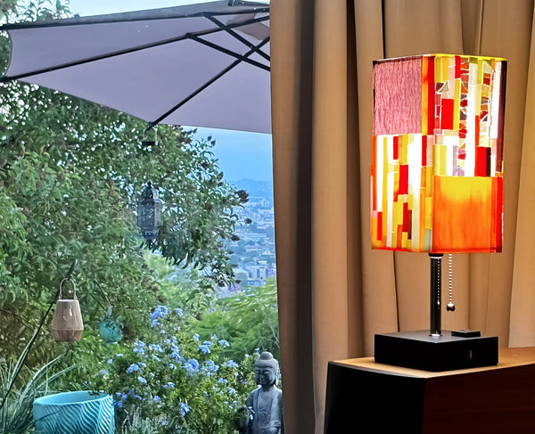 Stained Glass Bedside Lamp: Art Deco Touch Control Table Lamp in Red & Yellow-My House by Marine