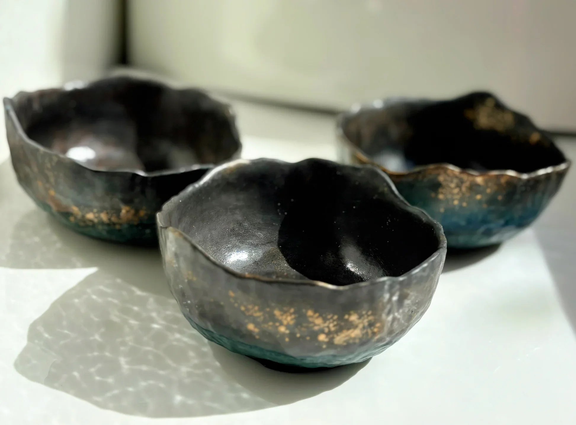 3 Medium Concrete Bowls, Kitchen Sets, Key Bowl or Trinket Dish, Studio Art Pottery-My House by Marine