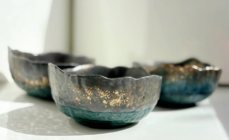 3 Medium Concrete Bowls, Kitchen Sets, Key Bowl or Trinket Dish, Studio Art Pottery-My House by Marine