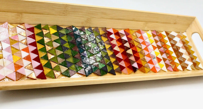 Colorful Stained Glass Mosaic Design Tray - Arts & Crafts Handmade Decor-My House by Marine