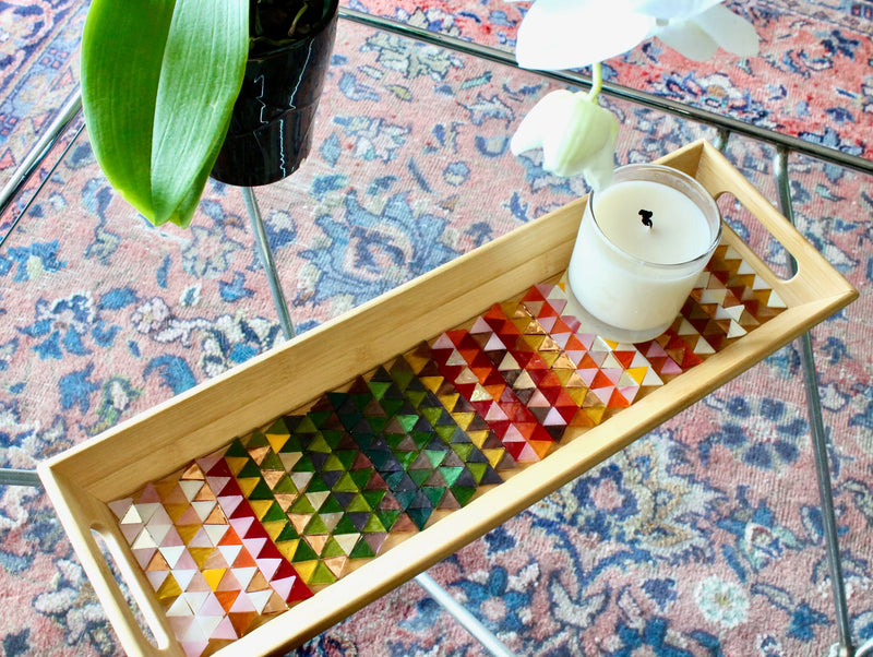 Colorful Stained Glass Mosaic Design Tray - Arts & Crafts Handmade Decor-My House by Marine