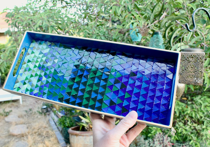 Handcrafted Stained Glass Blue Green Tray for Contemporary Decor-My House by Marine