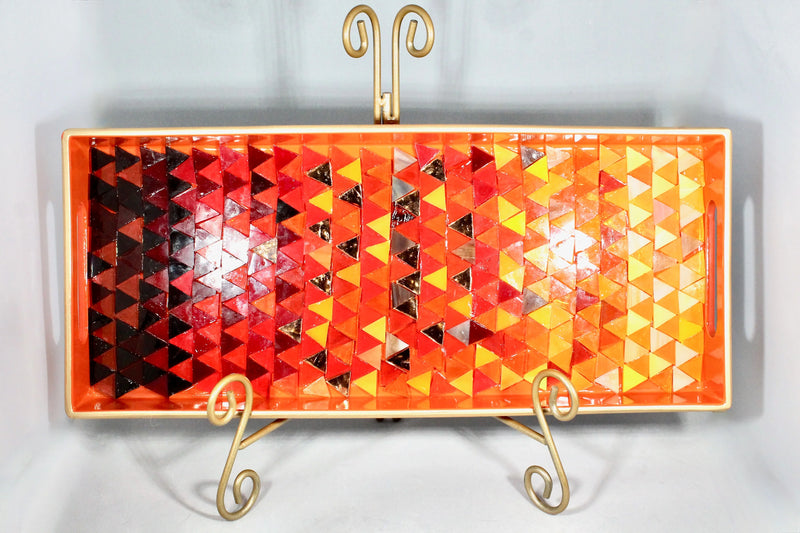 Handcrafted Stained Glass Orange & Red Tray for Contemporary Decor-My House by Marine