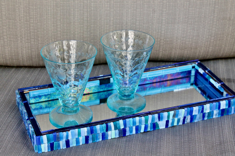 Blue Handcrafted Stained Glass Tray for Contemporary Decor-My House by Marine