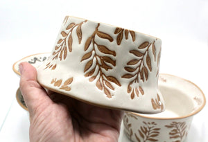 My House by Marine baking dish Whimsical Ceramic Baking Cup Beige with Floral Designs for Contemporary Farmhouse Decor