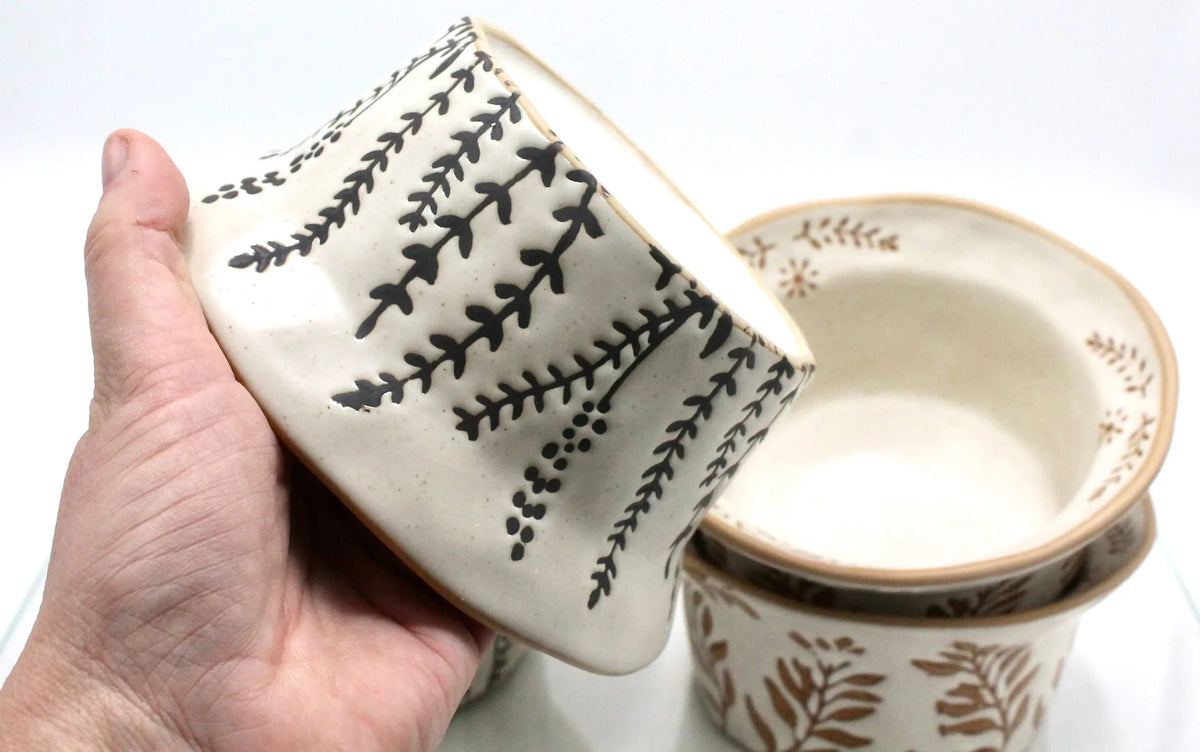 My House by Marine baking dish Whimsical Ceramic Baking Cup Beige with Floral Designs for Contemporary Farmhouse Decor