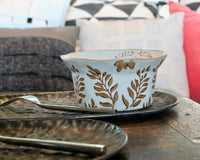 My House by Marine baking dish Whimsical Ceramic Baking Cup Beige with Floral Designs for Contemporary Farmhouse Decor