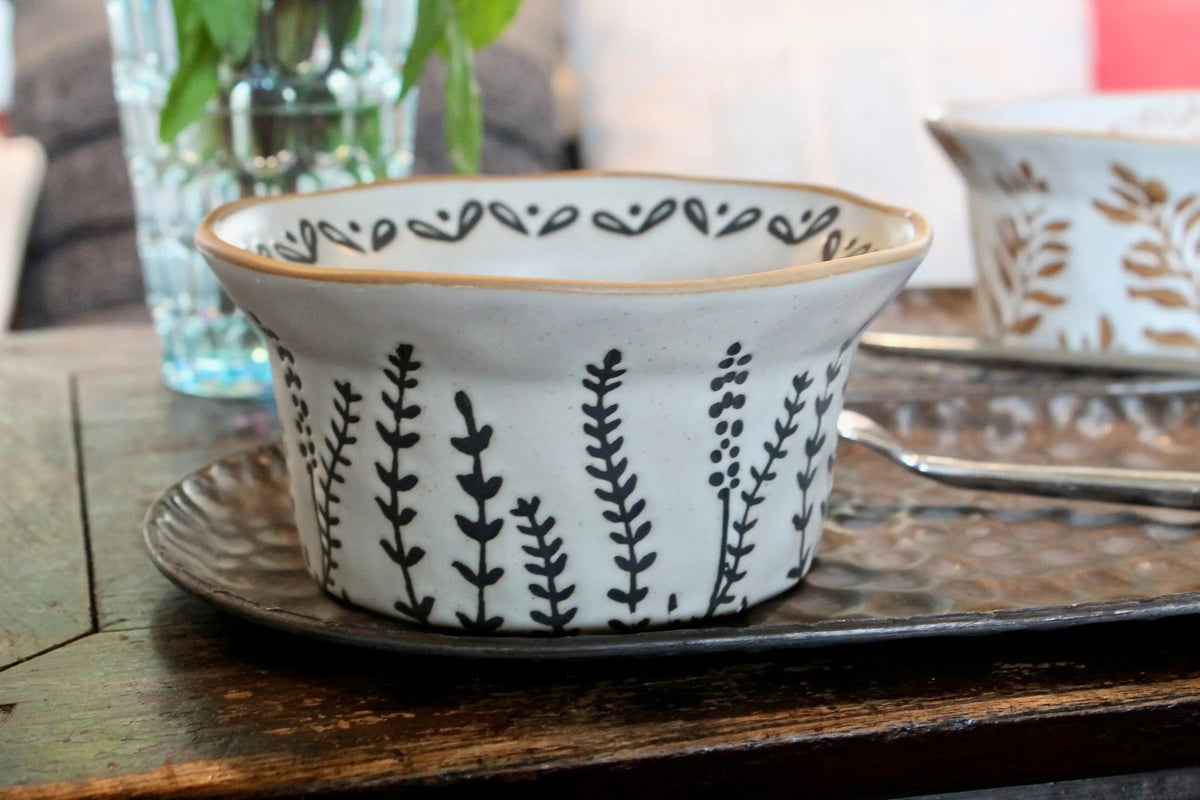 My House by Marine baking dish Whimsical Ceramic Baking Cup Beige with Floral Designs for Contemporary Farmhouse Decor