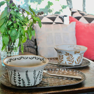 My House by Marine baking dish Whimsical Ceramic Baking Cup Beige with Floral Designs for Contemporary Farmhouse Decor
