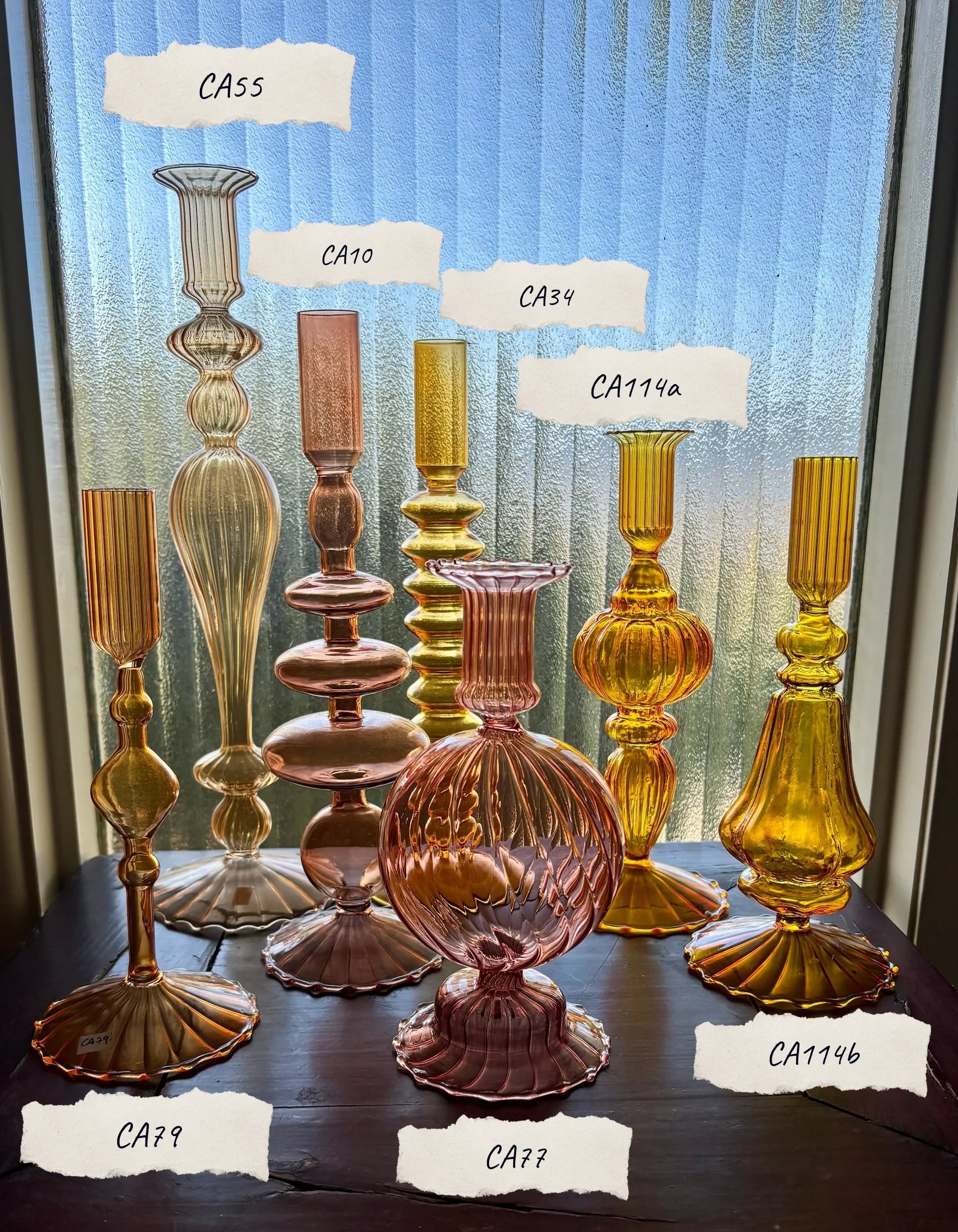 Bright Yellow, Pink and Red Glass Candlesticks for Romantic Coffee Table Decor