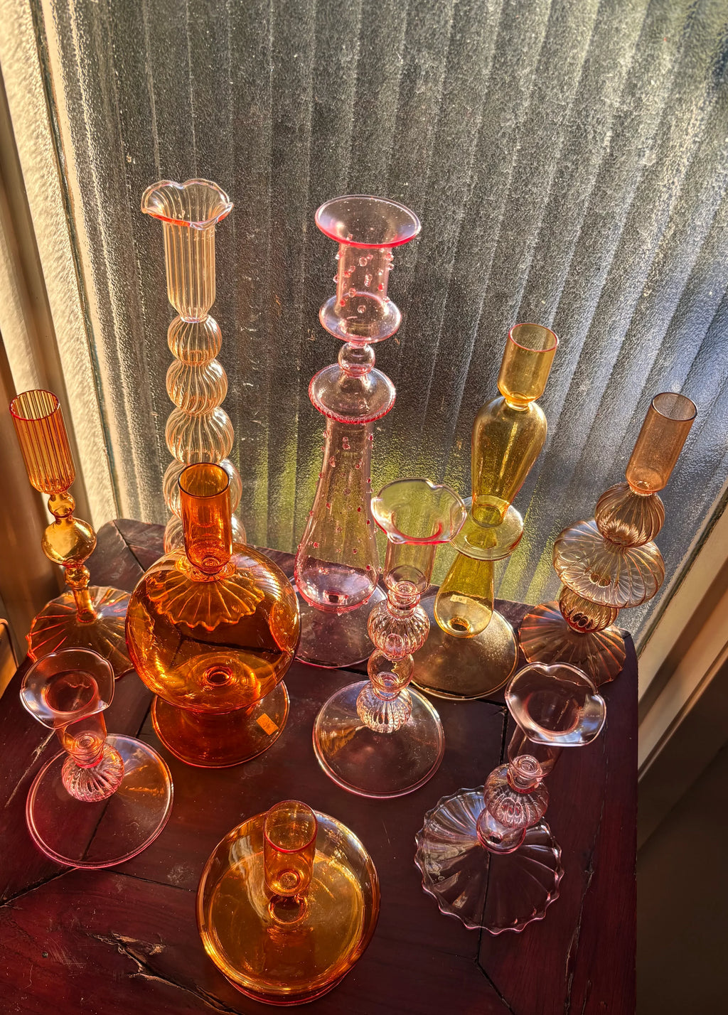 Bright Yellow, Pink and Red Glass Candlesticks for Romantic Coffee Table Decor