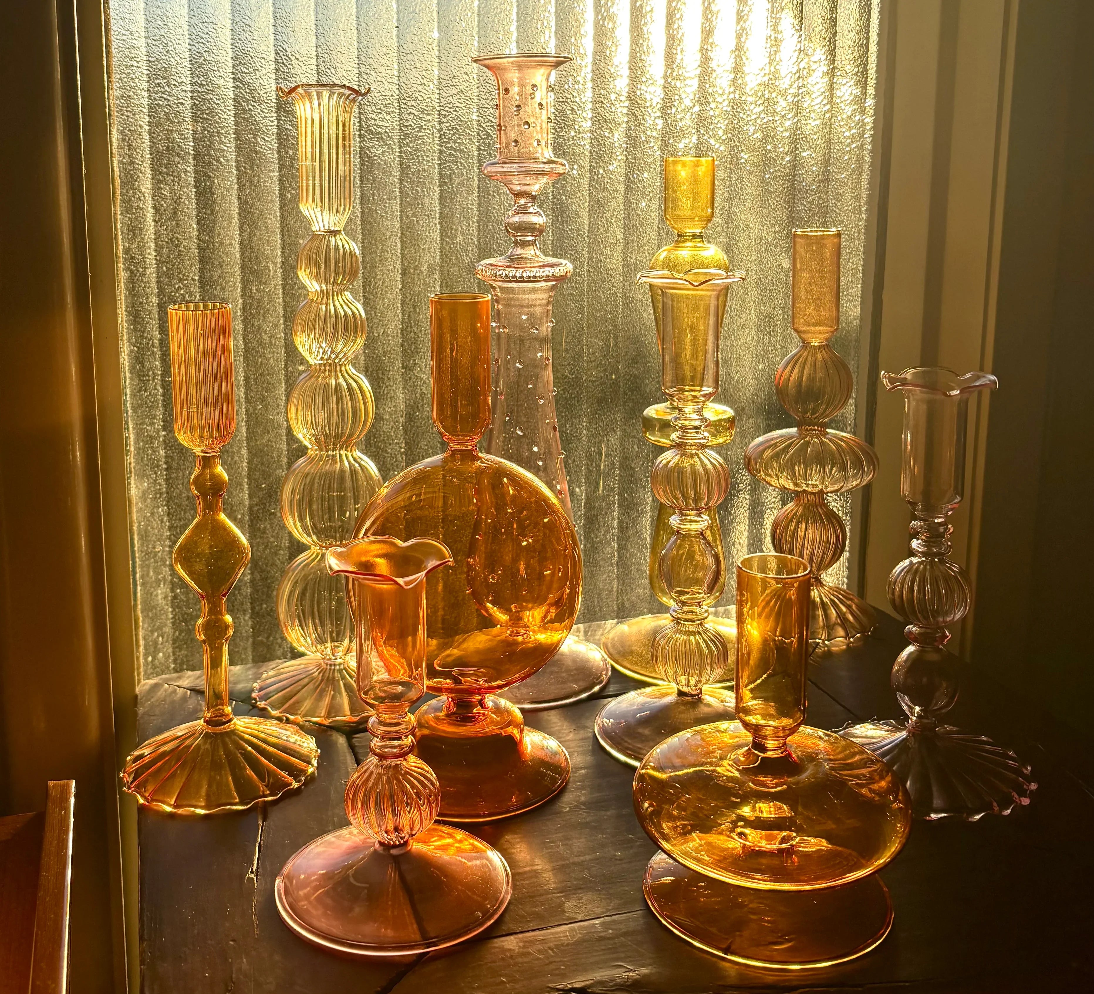 Bright Yellow, Pink and Red Glass Candlesticks for Romantic Coffee Table Decor