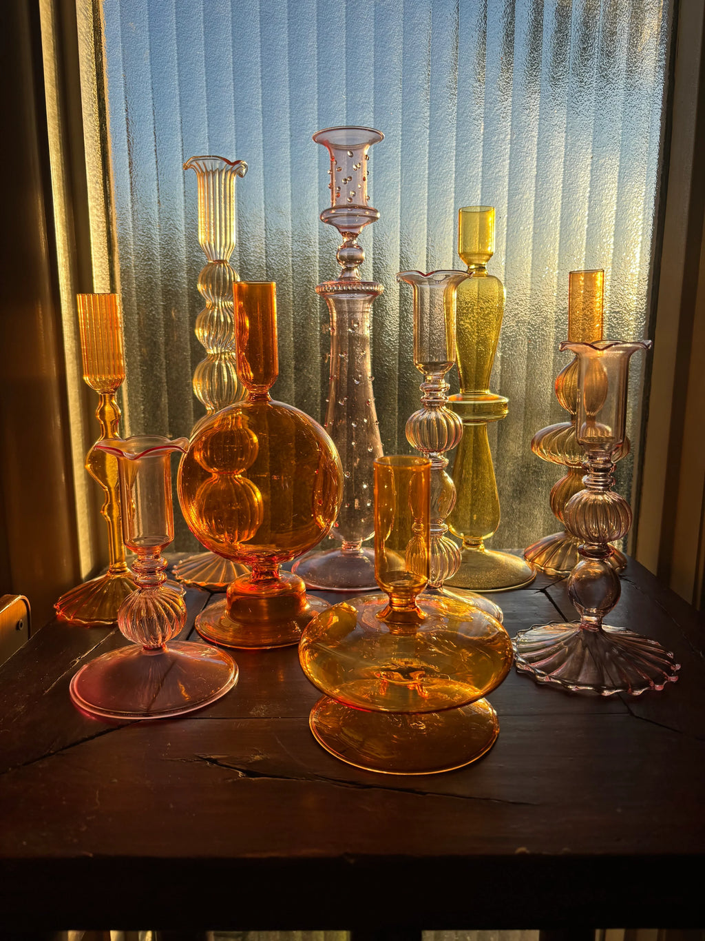 Bright Yellow, Pink and Red Glass Candlesticks for Romantic Coffee Table Decor