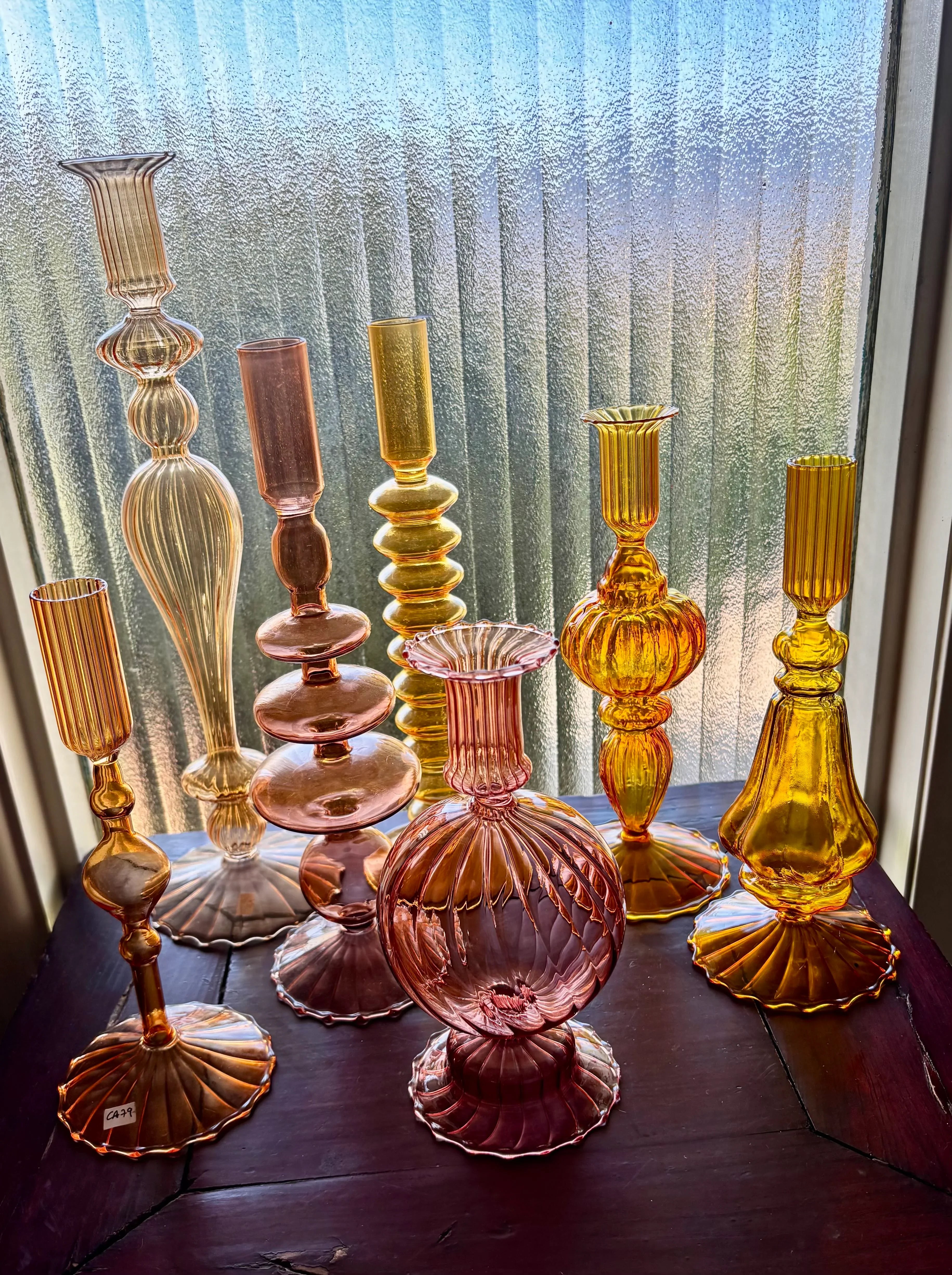 Bright Yellow, Pink and Red Glass Candlesticks for Romantic Coffee Table Decor