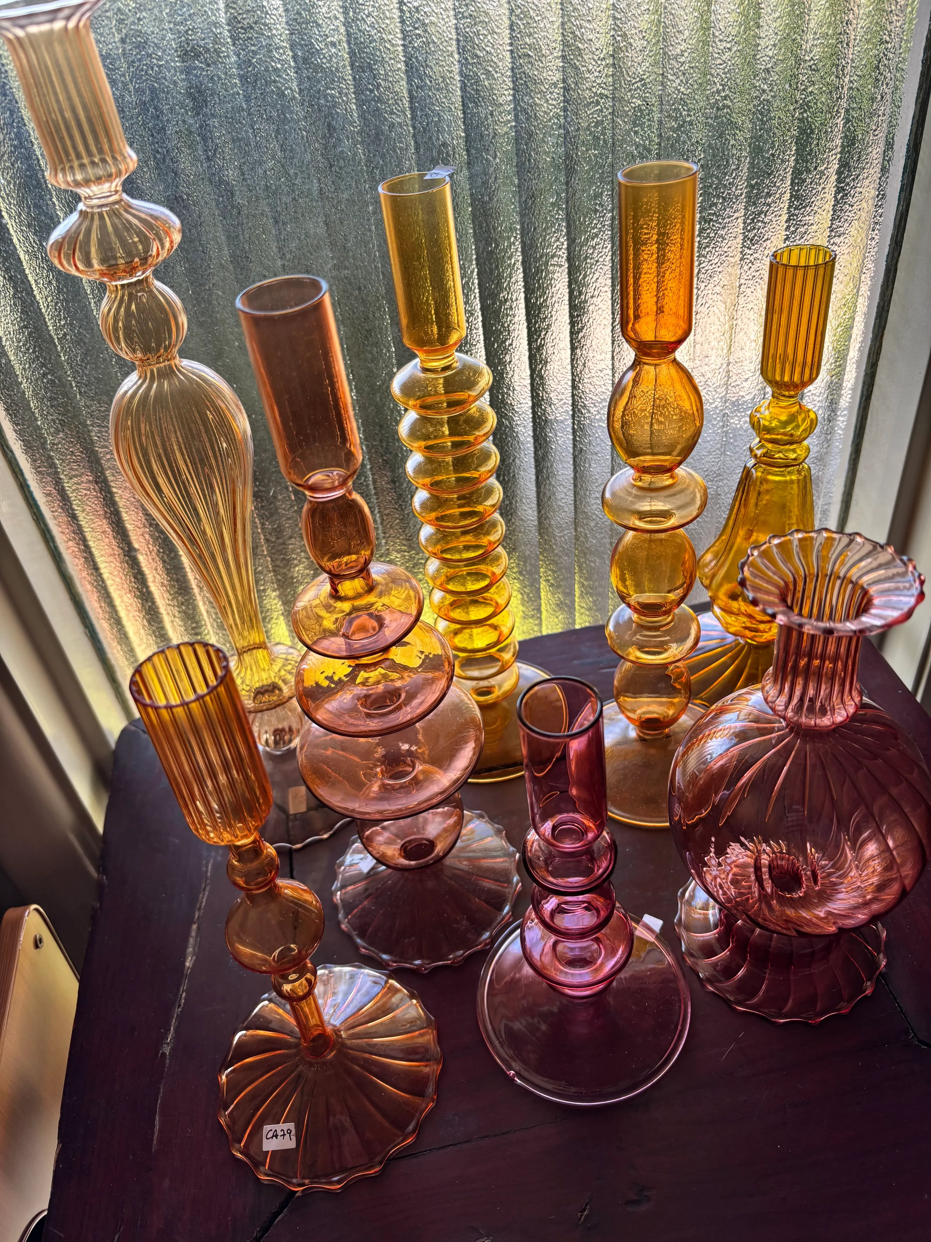 Bright Yellow, Pink and Red Glass Candlesticks for Romantic Coffee Table Decor