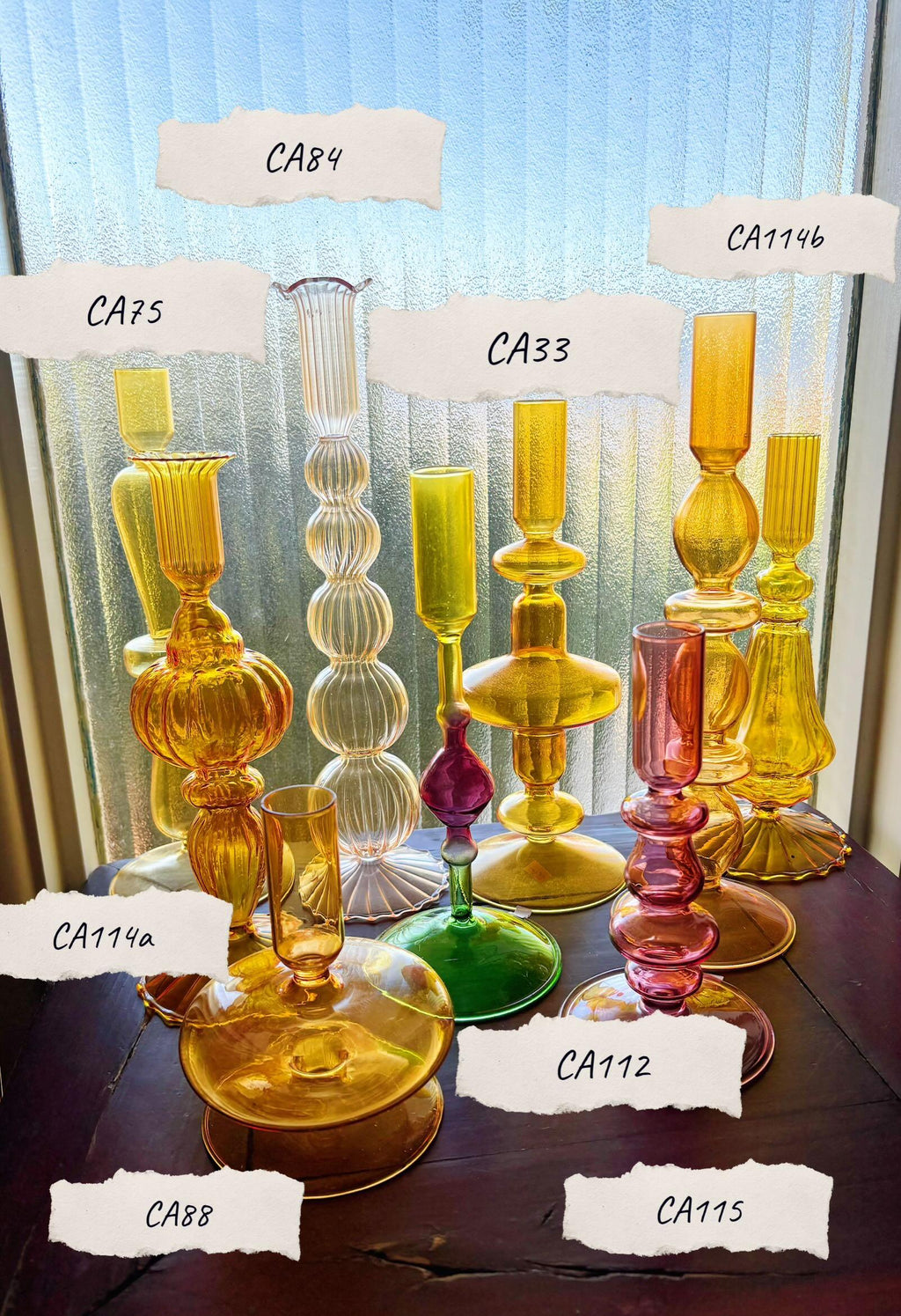 Bright Yellow, Pink and Red Glass Candlesticks for Romantic Coffee Table Decor