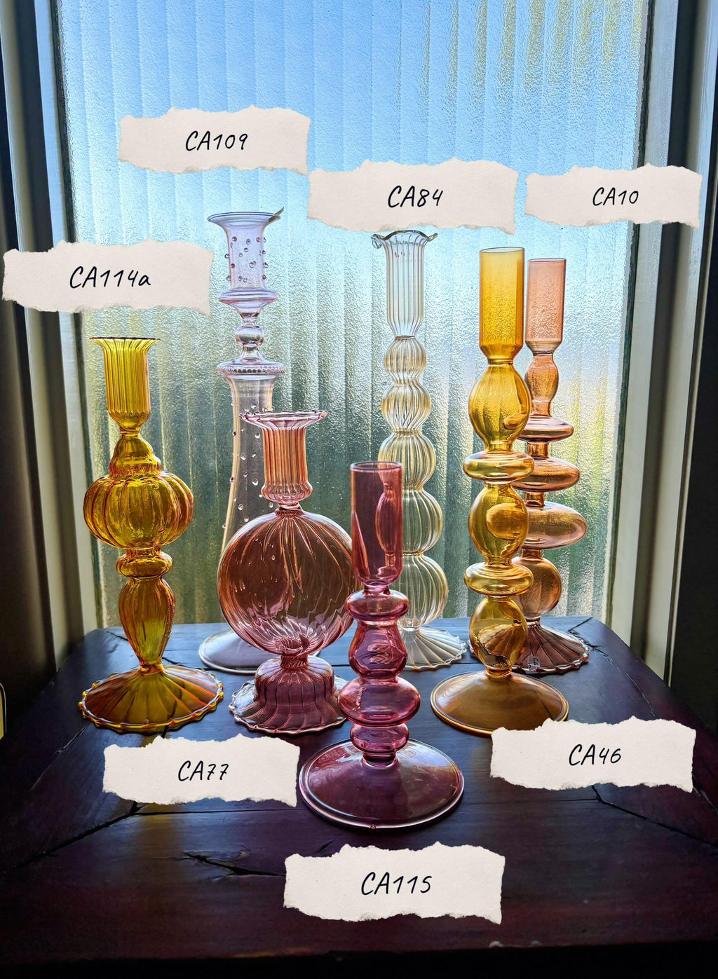 Bright Yellow, Pink and Red Glass Candlesticks for Romantic Coffee Table Decor