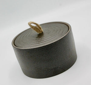 My House by Marine ceramic canister Handmade Ceramic Tea Canister: Wabi Sabi Decor with Seagrass Basket