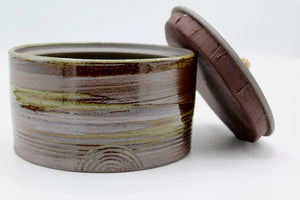 My House by Marine ceramic canister Handmade Ceramic Tea Canister: Wabi Sabi Decor with Seagrass Basket