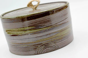 My House by Marine ceramic canister Handmade Ceramic Tea Canister: Wabi Sabi Decor with Seagrass Basket