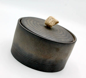 My House by Marine ceramic canister Handmade Ceramic Tea Canister: Wabi Sabi Decor with Seagrass Basket