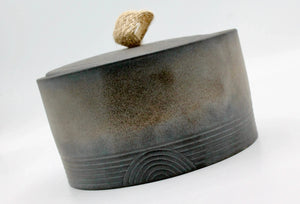 My House by Marine ceramic canister Handmade Ceramic Tea Canister: Wabi Sabi Decor with Seagrass Basket